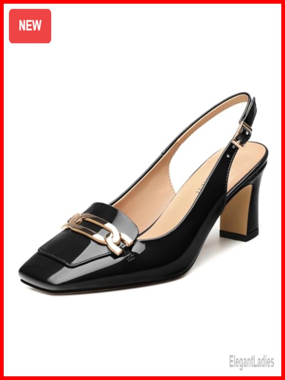 Slingback Heels Square Toe Block Heels 2.5 Inch Adjustable Strap Pumps